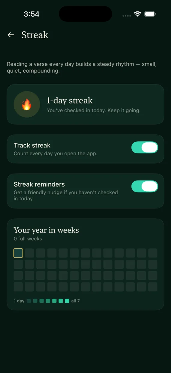 The reading streak screen