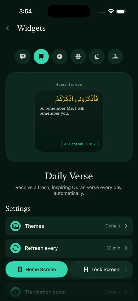 Widget settings in Quran Widgets